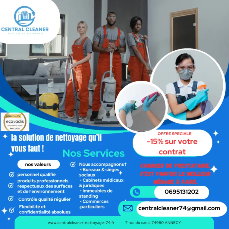 Offre exceptionnelle : -15% sur votre contrat de nettoyage professionnel à Annecy, Annecy, Central Cleaner
